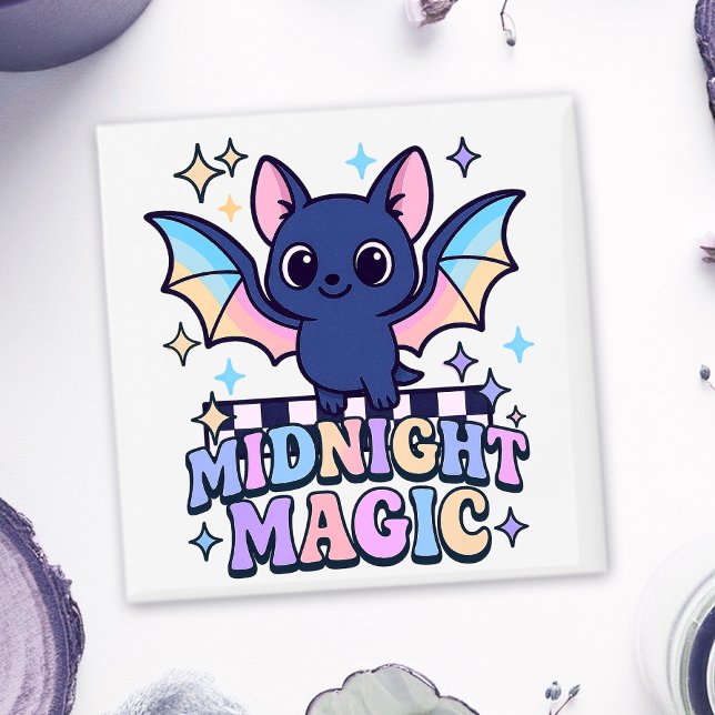 Imán Tapón de Halloween y tablero de cheques Retro Past (The midnight magic kawaii bat design shines with retro pastel charm.)