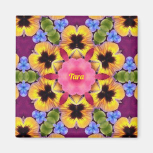 Imán TARA ~ Resumen Pansy ~ amarillo morado rosado azul