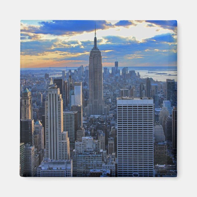 Imán Tarde por la tarde NYC Skyline mientras la puesta  (Frente)