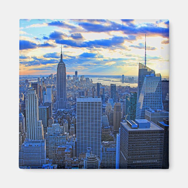Imán Tarde por la tarde NYC Skyline mientras la puesta  (Frente)