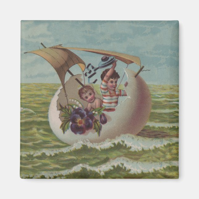 Imán Tarjeta antigua de Pascua para niños de huevos de  (Frente)