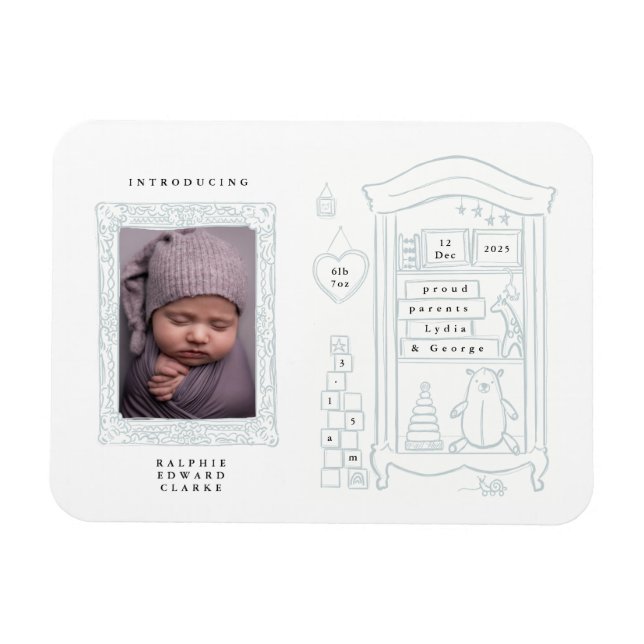 Imán Tarjeta de anuncio de nacimiento de foto de dibujo (Horizontal)