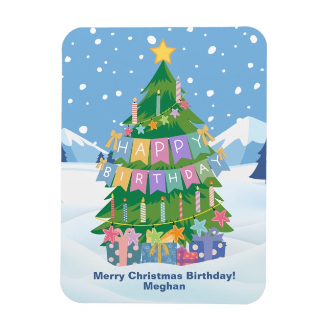 Imán Tarjeta de árbol de cumpleaños - Feliz Navidad y c (Vertical)