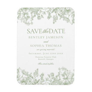 Imán Tarjeta de aviso de fecha de boda con diseño flora