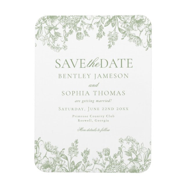 Imán Tarjeta de aviso de fecha de boda con diseño flora (Vertical)