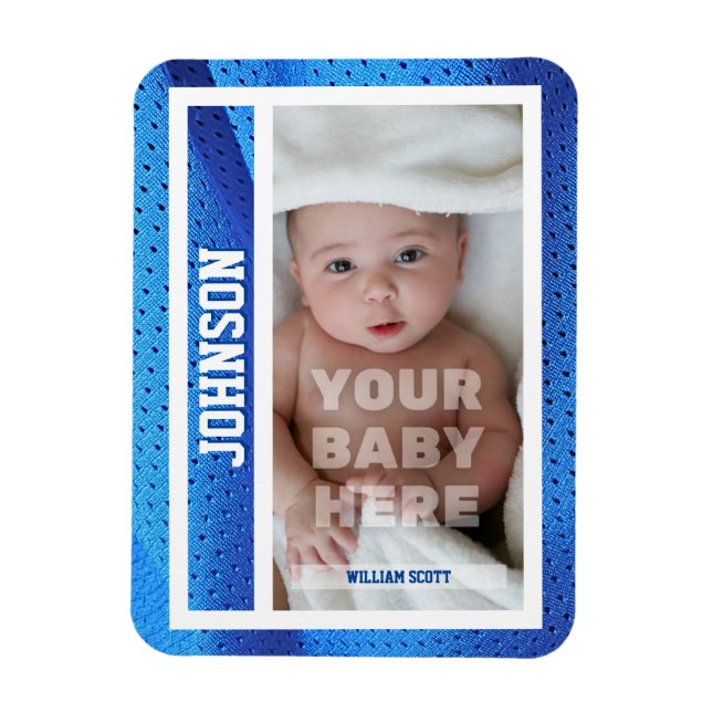 Imán Tarjeta de béisbol azul de malla para bebé (Vertical)