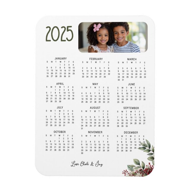 Imán Tarjeta de calendario Winter Berry 2025 (Vertical)
