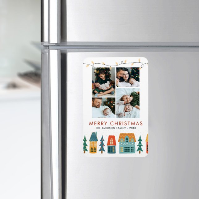 Imán Tarjeta de Casa de Vacaciones Retro (Retro Holiday Houses with Photo Magnet Card)