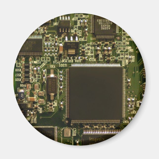 Imán Tarjeta de Circuito Verde Macro | Foto de PCB (Frente)