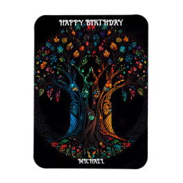 Imán Tarjeta de cumpleaños con árbol en color Invitació