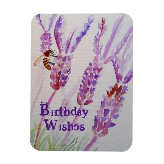 Imán Tarjeta de cumpleaños de flor de lavanda y acuarel (Vertical)