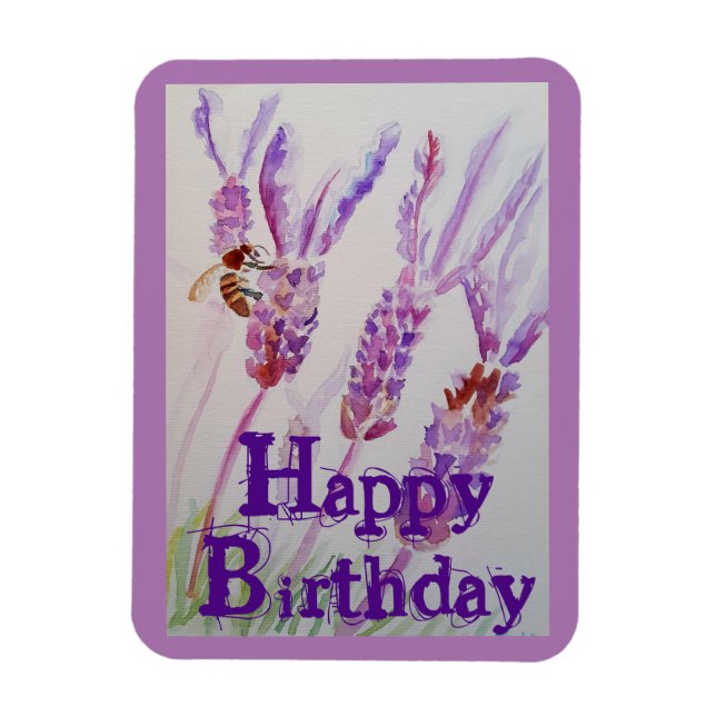 Imán Tarjeta de cumpleaños de flor de lavanda y acuarel (Vertical)
