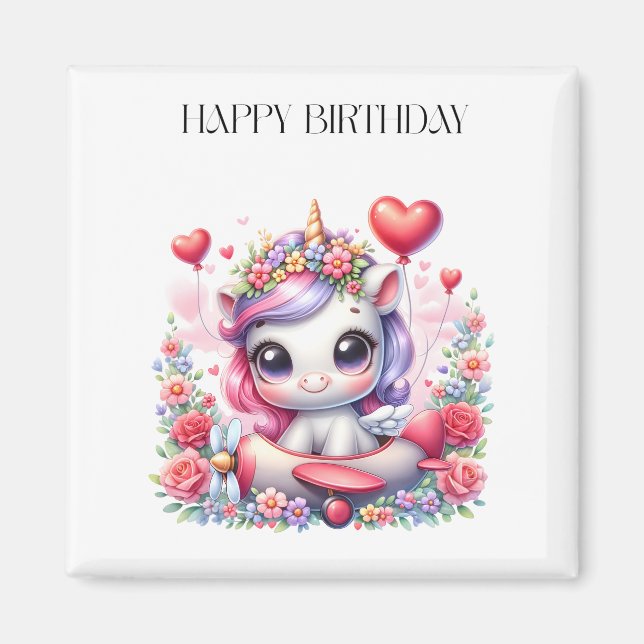 Imán Tarjeta de cumpleaños de piloto de unicornio (Frente)