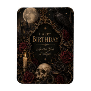 Imán Tarjeta de cumpleaños gótica, floral oscura, marip