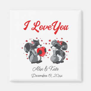 Imán Tarjeta de felicitación de Valentines Raccoon