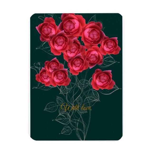 Imán Tarjeta de Felicitación Doblada de Rosa Botánica E (Vertical)