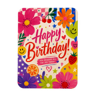 Imán Tarjeta de Feliz Cumpleaños con Flores en Estilo P