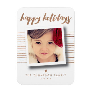 Imán Tarjeta de fotos navideñas de Bronce Happy Holiday