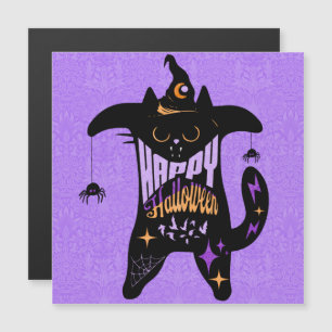 Imán Tarjeta de Halloween Divertida Bruja Gato Neg
