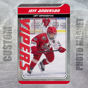 Imán Tarjeta de hockey sobre hielo Metalizado rojo con 