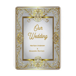 Imán Tarjeta de Invitación de Boda en Oro y Plata – Orn