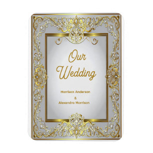 Imán Tarjeta de Invitación de Boda en Oro y Plata – Orn