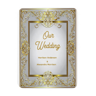 Imán Tarjeta de Invitación de Boda en Oro y Plata – Orn