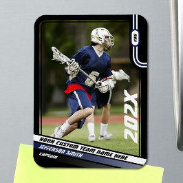 Imán Tarjeta de jugador de Lacrosse en azul negro