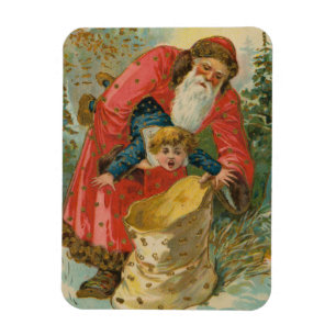 Imán Tarjeta de Navidad antigua, Papá Noel, Niño Travie