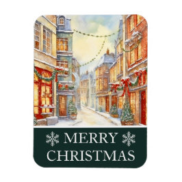 Imán Tarjeta de Navidad con escena callejera invernal e