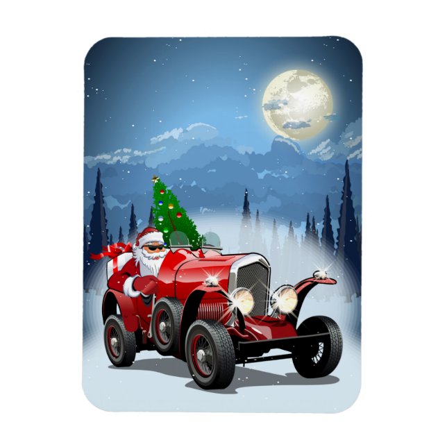 Imán Tarjeta de navidad con personalizado retro auto y  (Vertical)
