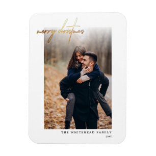 Imán Tarjeta de Navidad Mínima Gold Merry Blanco