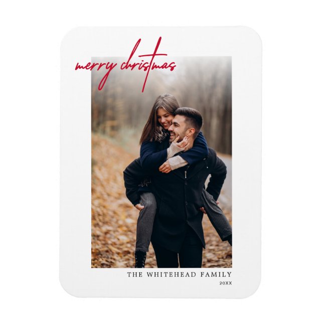 Imán Tarjeta de navidad mínima roja merry blanca (Vertical)