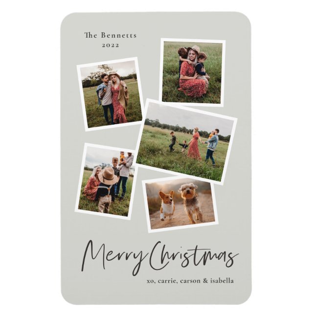 Imán Tarjeta de Navidad moderna con collage de fotos (Vertical)
