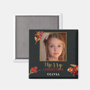 Imán Tarjeta de Navidad personalizable con foto, negro