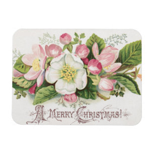 Imán Tarjeta de Navidad Vintage Retro, Flores de Manzan