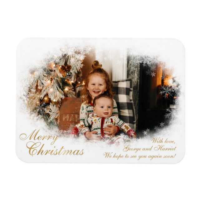 Imán Tarjeta de Navidades de fotos con fotos elegantes  (Horizontal)