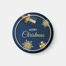 Imán Tarjeta de Navidades Golden Snowflakes, Feliz Navi