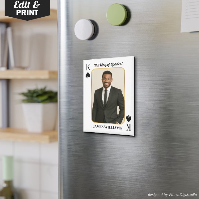 Imán Tarjeta de poker personalizado con foto, el rey de (Custom Poker Card with Photo, The King of Spades Magnet Personalized Anniversary Valentines Gift)