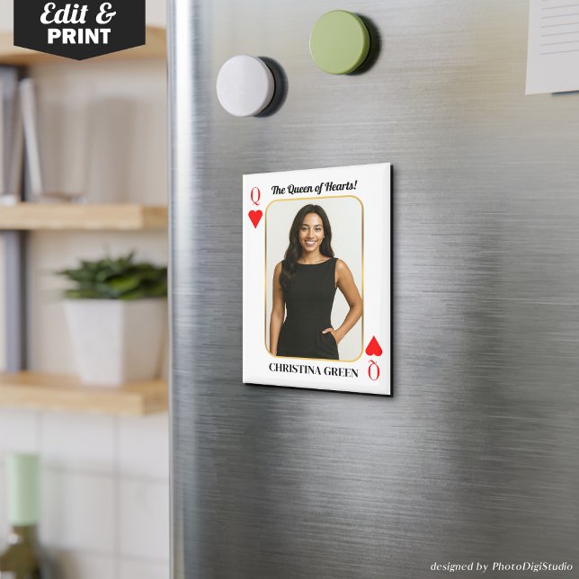 Imán Tarjeta de póquer personalizado con foto, Reina de (Custom Poker Card with Photo, Queen of Hearts Magnet Anniversary Valentines Couples Gift )