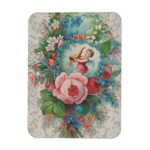 Imán Tarjeta de San Valentín floral de la era victorian