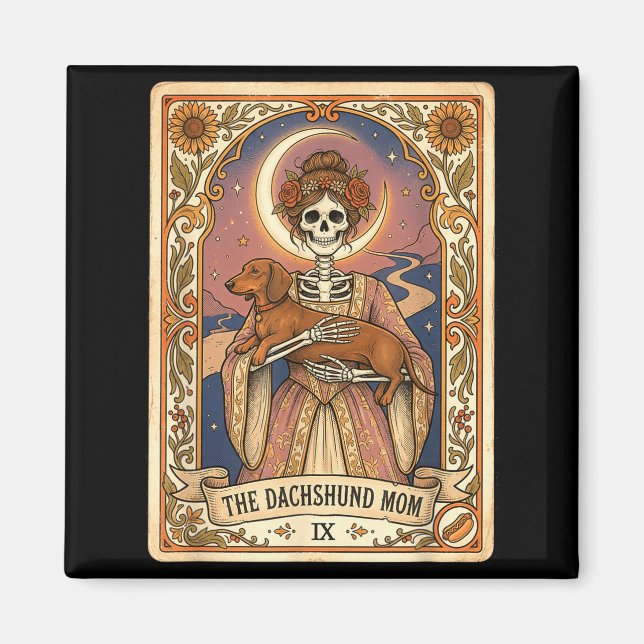 Imán Tarjeta de tarot de mamá dachshund esqueleto perro (Frente)