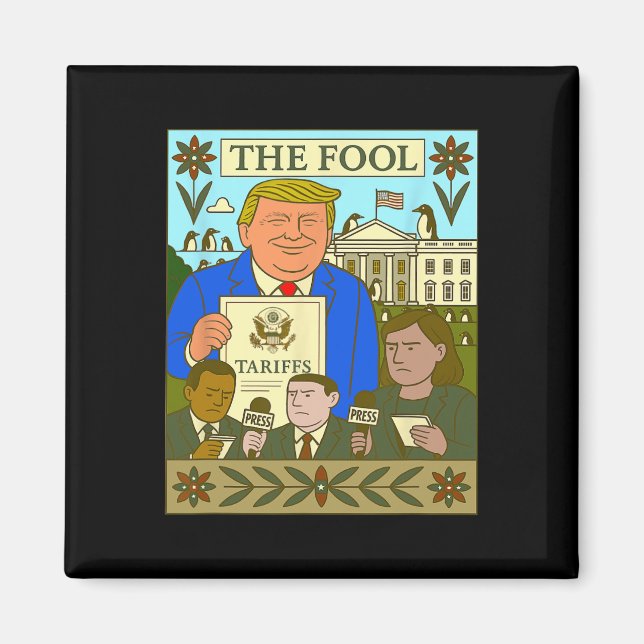Imán Tarjeta de Tarot de Trump El Loco Impone Arancel a (Frente)
