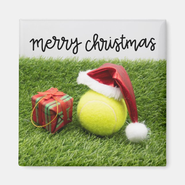 Imán Tarjeta de vacaciones de Navidades de tenis con bo (Frente)