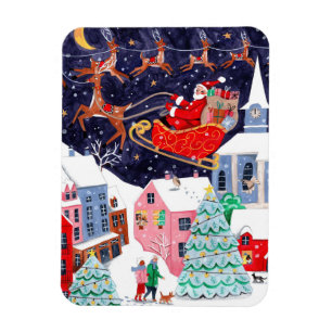 Imán Tarjeta de vacaciones de Nochebuena del pueblo