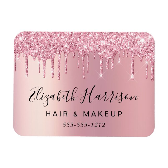 Imán Tarjeta de visita rosa de belleza purpurina (Horizontal)