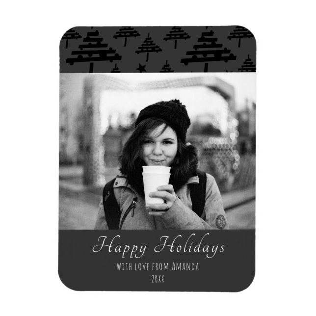 Imán Tarjeta fotográfica de Personalizado blanco negro  (Vertical)