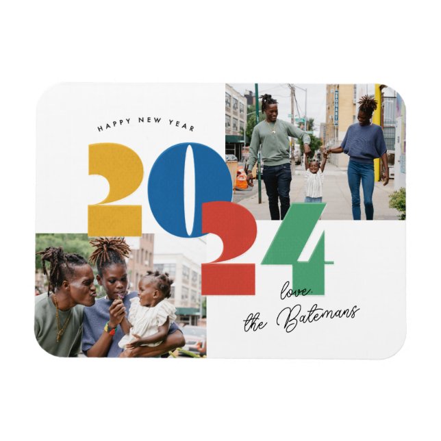 Imán Tarjeta fotográfica estampada para año nuevo (Horizontal)