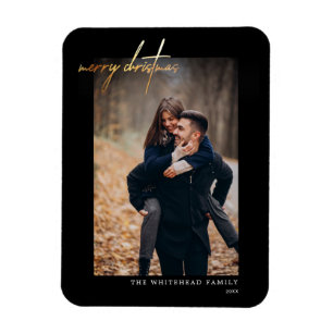 Imán Tarjeta Mínima de Oro Merry de Navidad Negro