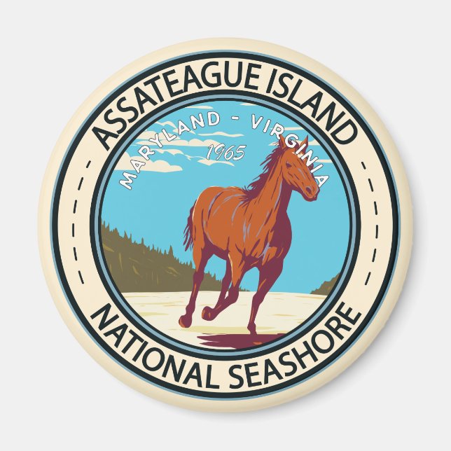 Imán Tarjeta nacional de la isla de Assateague a orilla (Frente)